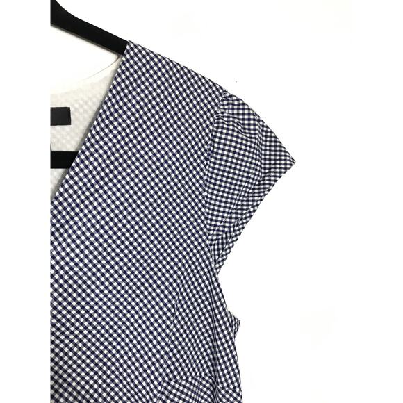 J.Crew Women's 8 Faux Wrap Ruffle Gingham Short Dress Navy White Cottagecore - Picture 4 of 11